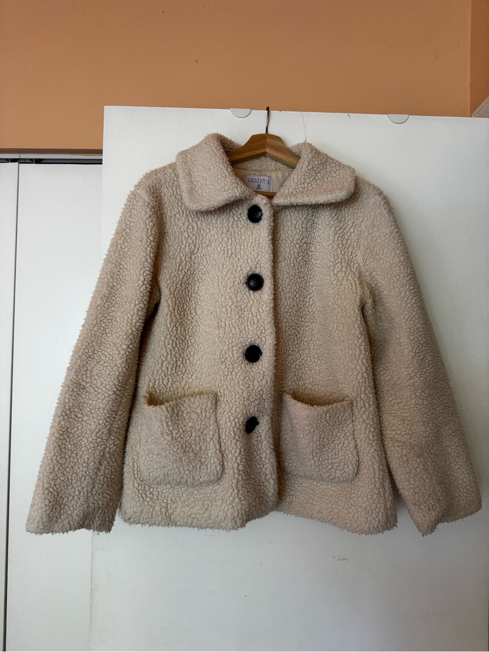Women's Cream Teddy Sherpa Jacket with Button Front